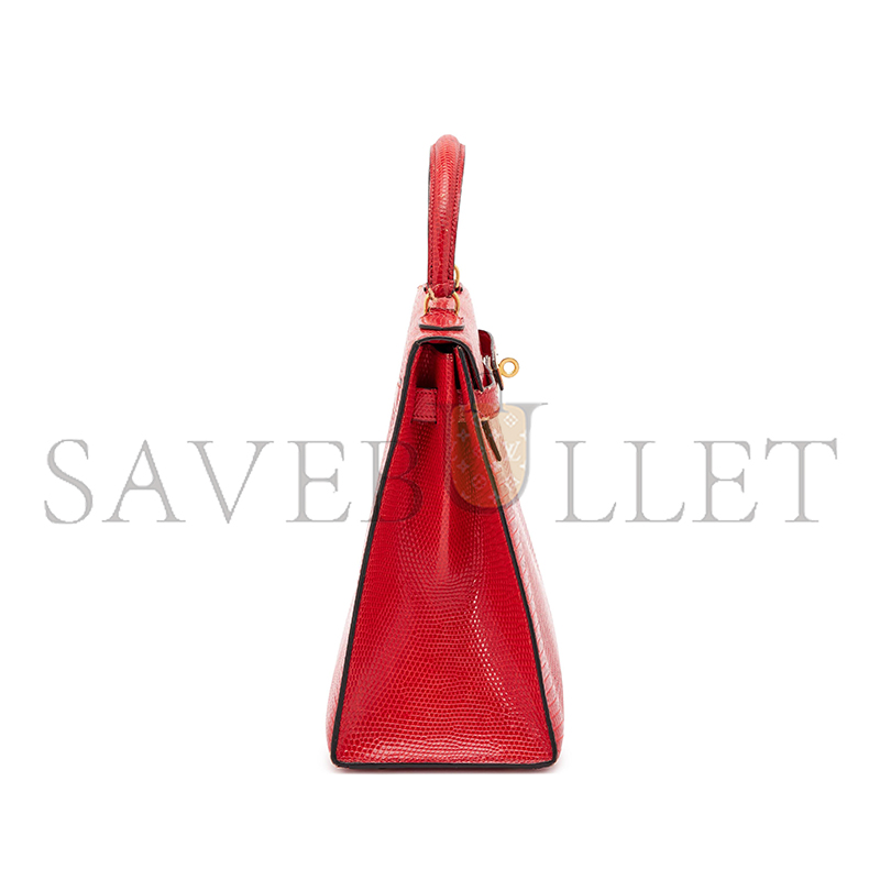 HERMÈS MASTER FLAG RED LIZARD KELLY 28 GOLD HARDWARE (28*22*10cm) 